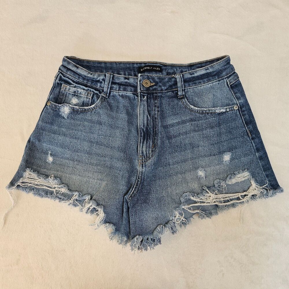 Sincerely Jules Denim Cutoffs Women Size 9/29 Blue Distressed Frayed High Rise